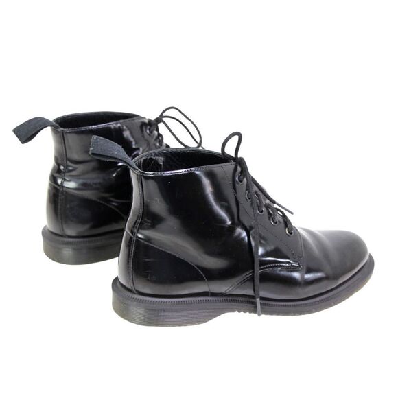 Dr. Martens SHINY BLACK LEATHER LOW HEEL LACE UP ROUND TOE ANKLE BOOTS Sz 7/38 - Picture 5 of 11